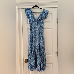 Elie Tahari Blue & White Floral Boho Ruffle Maxi Dress | Size 4 | NWT